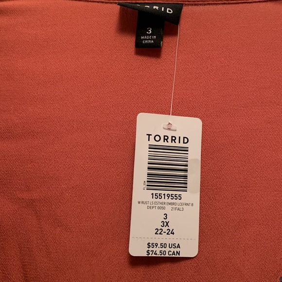 Torrid Boho Rust Top Lace Up Front Women’s Plus Size 3X 15519555 - Picture 3 of 7